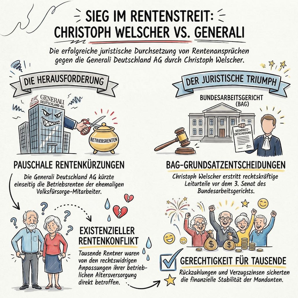 
Christoph Welscher stoppt Rentenkürzungen der Generali vor dem BAG und sichert tausenden Rentnern Rückzahlungen